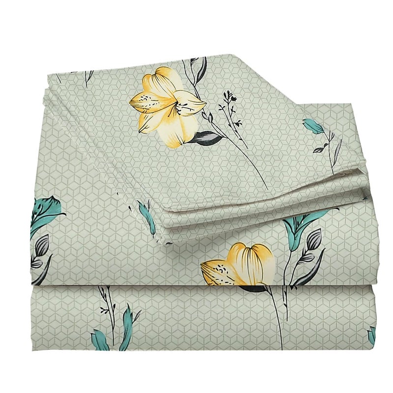 STARNSTYLE 100% Cotton Super Soft 240 Thread Count Elastic Fitted King Size Bedsheet with 2 Pillow Covers - Grey Yellow - Image 4